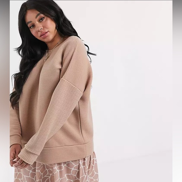 ASOS DESIGN Womens Size 8 Curve 2 in 1 Rib Sweater Dress Giraffe Print Hem Blush - Picture 2 of 12